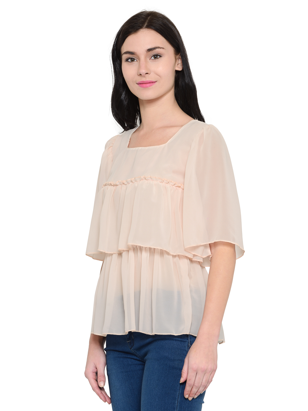 Square neck short sleeves ruffle top